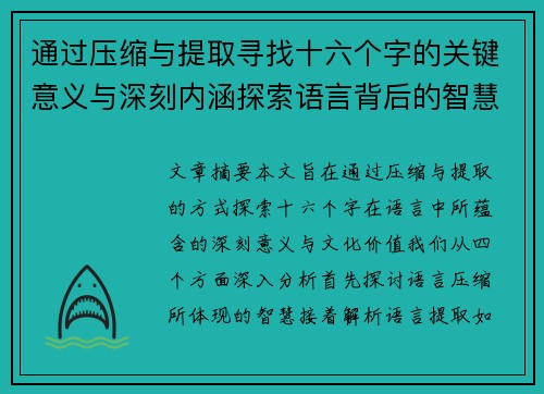 通过压缩与提取寻找十六个字的关键意义与深刻内涵探索语言背后的智慧与文化价值